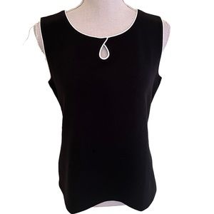 Talbots Black Sleeveless Knit Top with White Piping and Front Keyhole MP